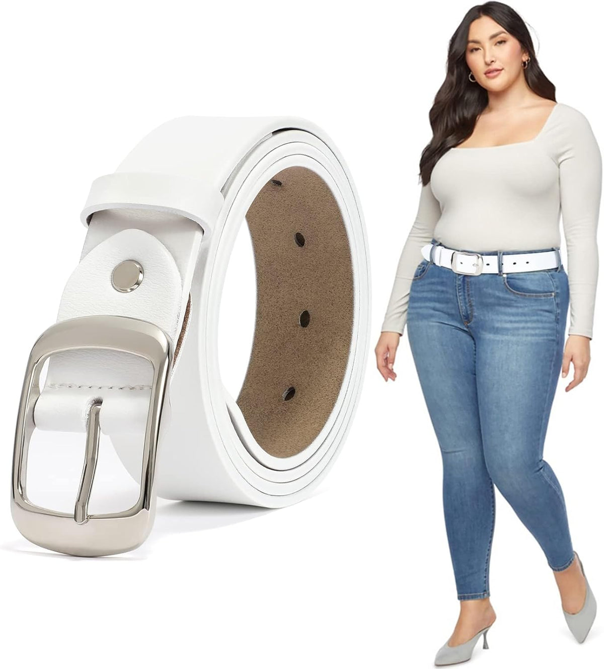Plus Size Women Leather Belt Black Casual Waist Belt For