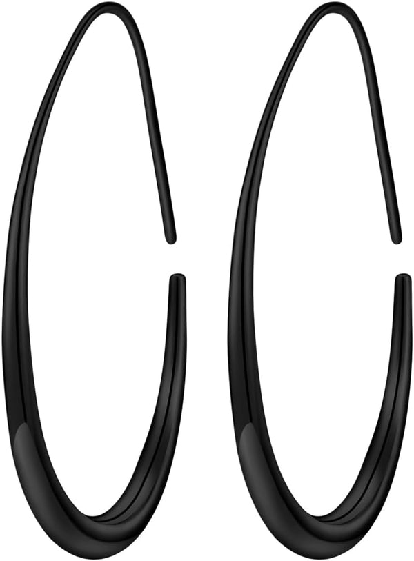 14k Plated Large Oval Pull-Through Hoop Earrings