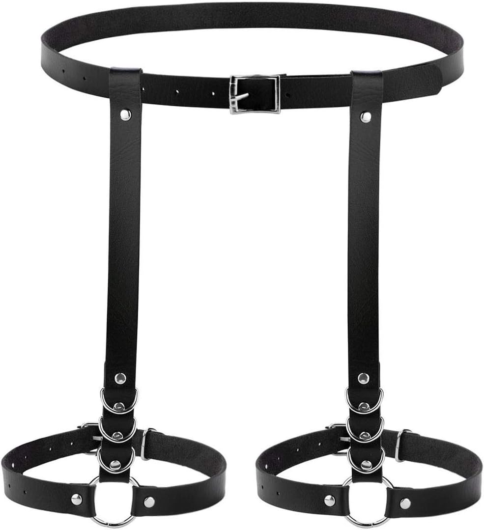 Leather Garter Belt for Women Girl Gothic Punk Harness Black Secondary image
