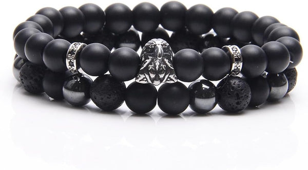 Black Obsidian Bracelet for Men - Black Tourmaline Beaded Bracelets - Mens Bracelet Set 8MM Black Onyx Hematite Lava Stone Beads Triple Protection Bracelet for Men Women Gifts