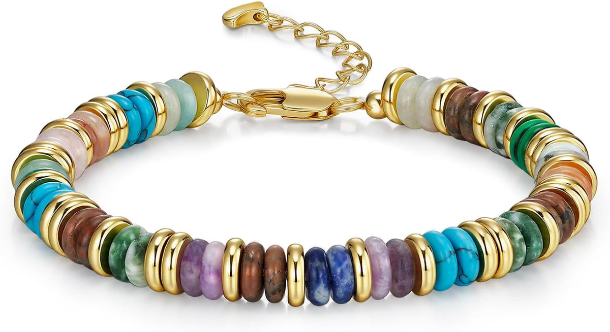 SNGIA Colorful 18K Gold Plated Bracelets for Women, Stack Bangle Beaded Stone Jewelry Accessories Set for Woman, Trendy Fashion Jewelry Gifts