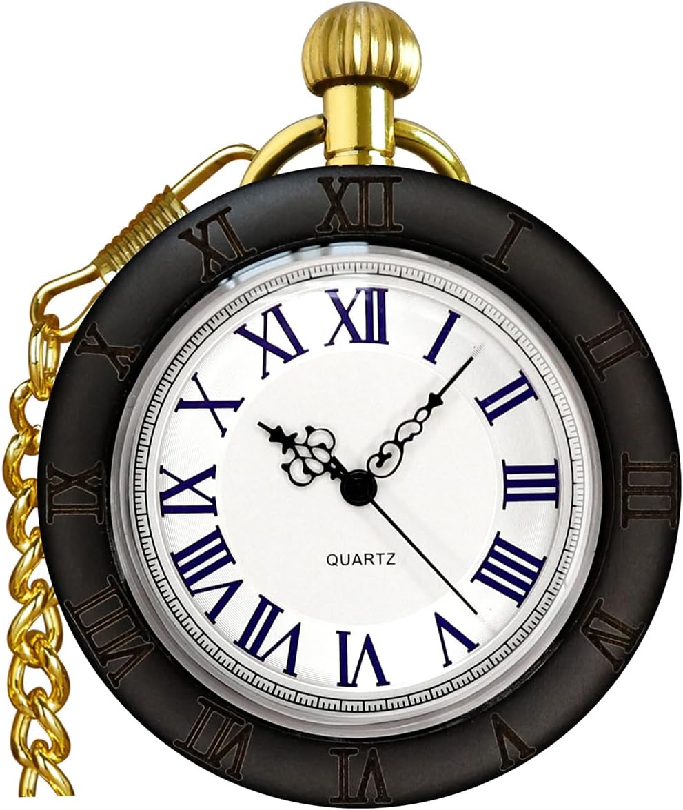 Vintage Quartz Pocket Watches for Men with Chains, Analog Pocket Watch