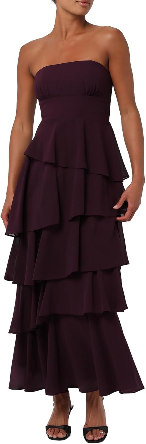 Lulus Jovie Tiered Women's Formal Midi Dress | Tiered Elegant Gown, Fall Wedding Guest & Formal Evening Midi Dress, Classy Engagement Party & Evening Party Attire