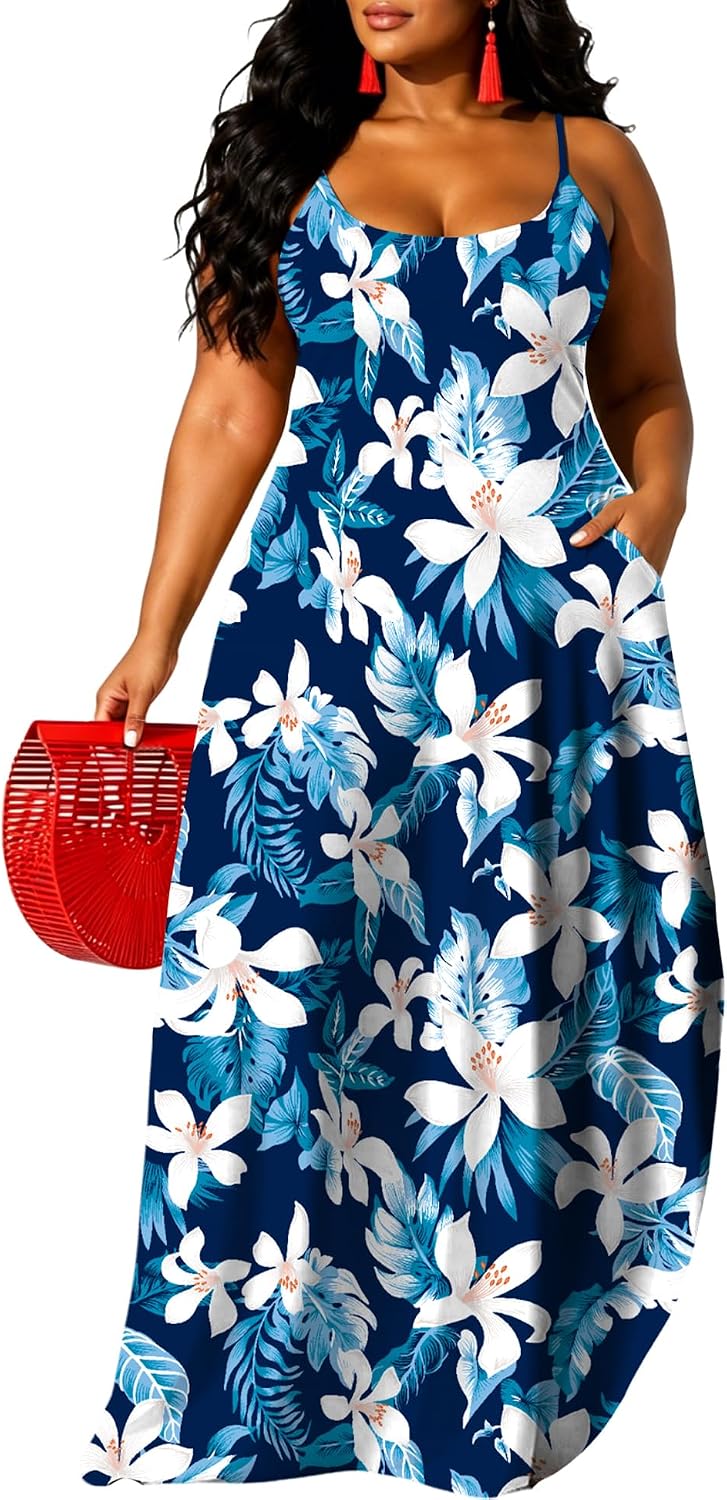 UOUA Hawaiian Dresses Women Plus Size Luau Party Sundress Summer Maxi Tropical Boho Beach Dress