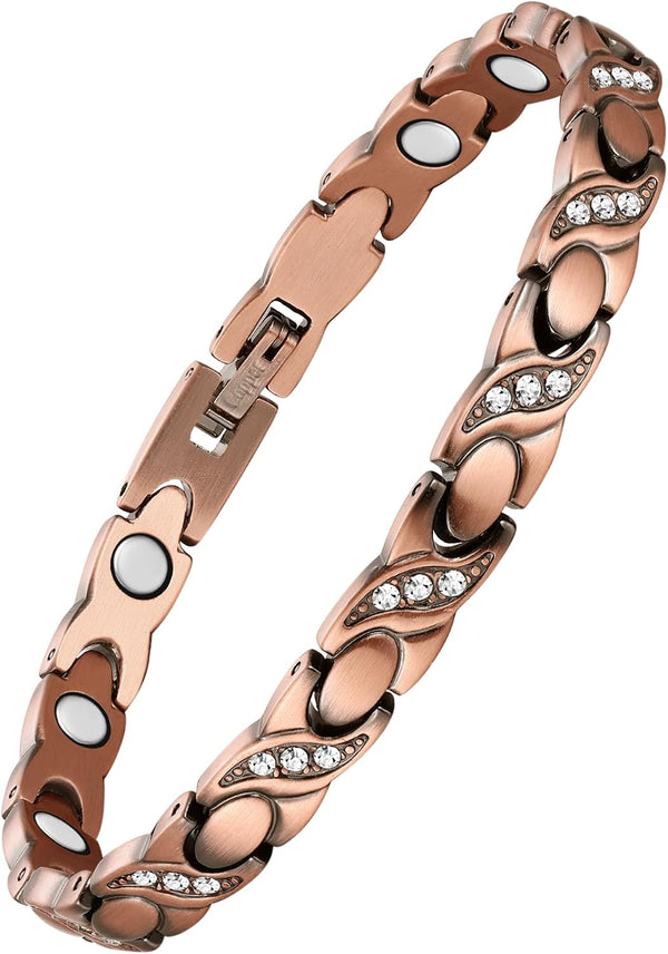 Pure Copper Bracelets for Women,Ultra Magnetic Bracelets for Women with 3500 Gauss Magnets,Crystal Valentine's Day Jewelry Gift, Sizing Tool