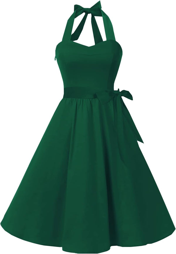 Topdress Women'sVintage Polka Audrey Dress 1950s Halter Retro Cocktail Dress
