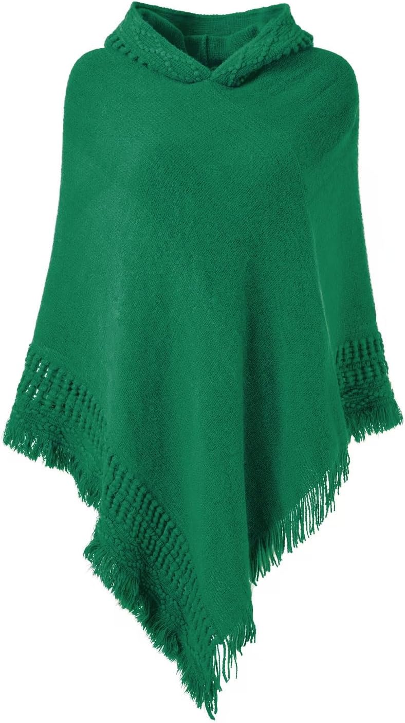 Ferand Women's Witchy Hooded Knit Poncho with Fringe