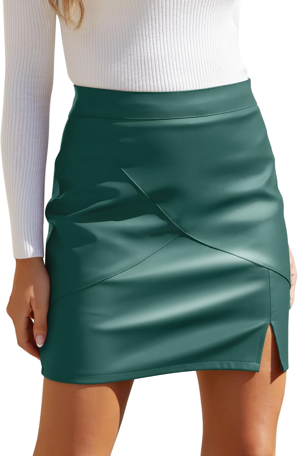 Womens Faux Leather Skirt High Waisted Bodycon Pencil Mini Skirts with Shorts