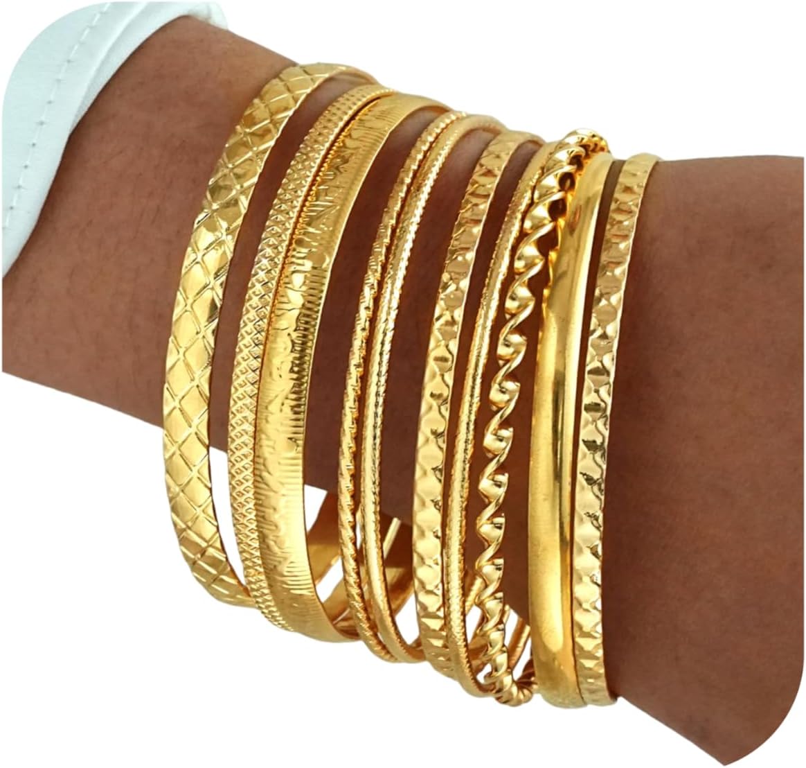 Gold Bangle Bracelets for Women, Indian Bangles Stackable Set, Multi Layer Textured 18K Gold Plated Chunky Bracelets Boho Jewelrys Set