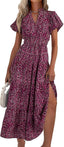 MASCOMODA Summer Maxi Dresses for Women 2026 Short Sleeve Long Floral Dress