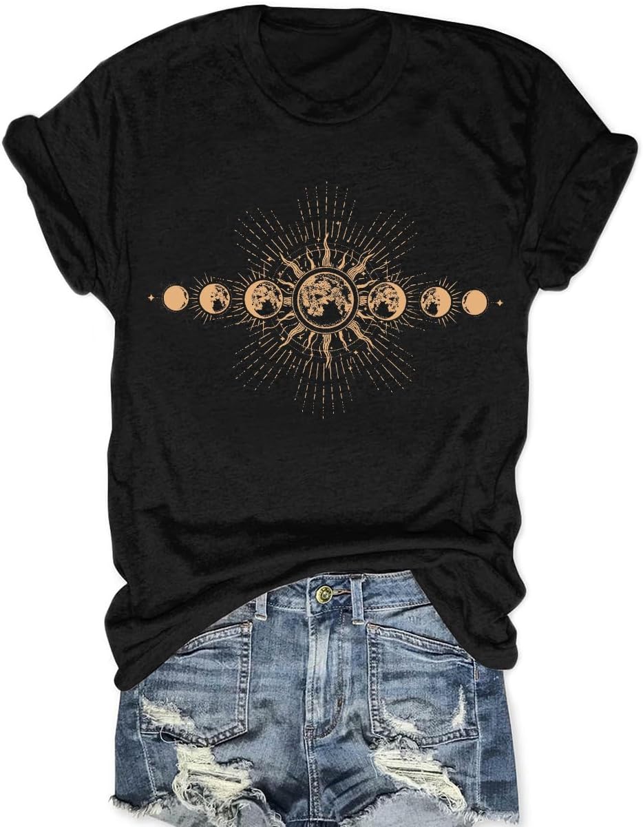 Women Mystical Moon and Sun Shirt Vintage Celestial Moon Top
