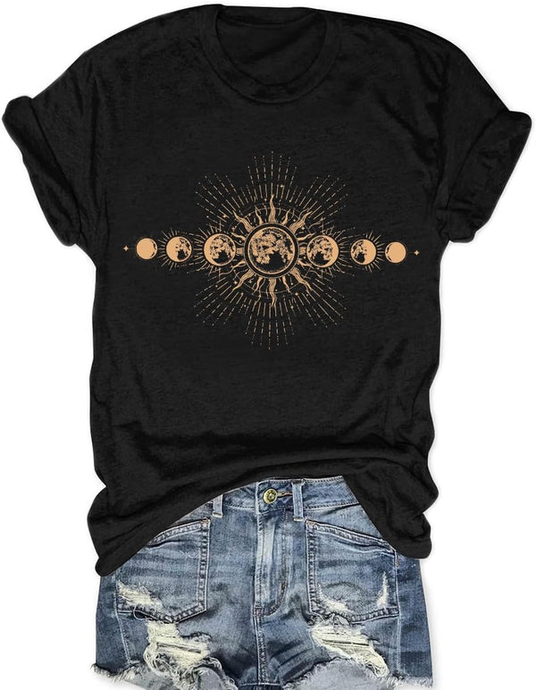 Women Mystical Moon and Sun Shirt Vintage Celestial Moon Top