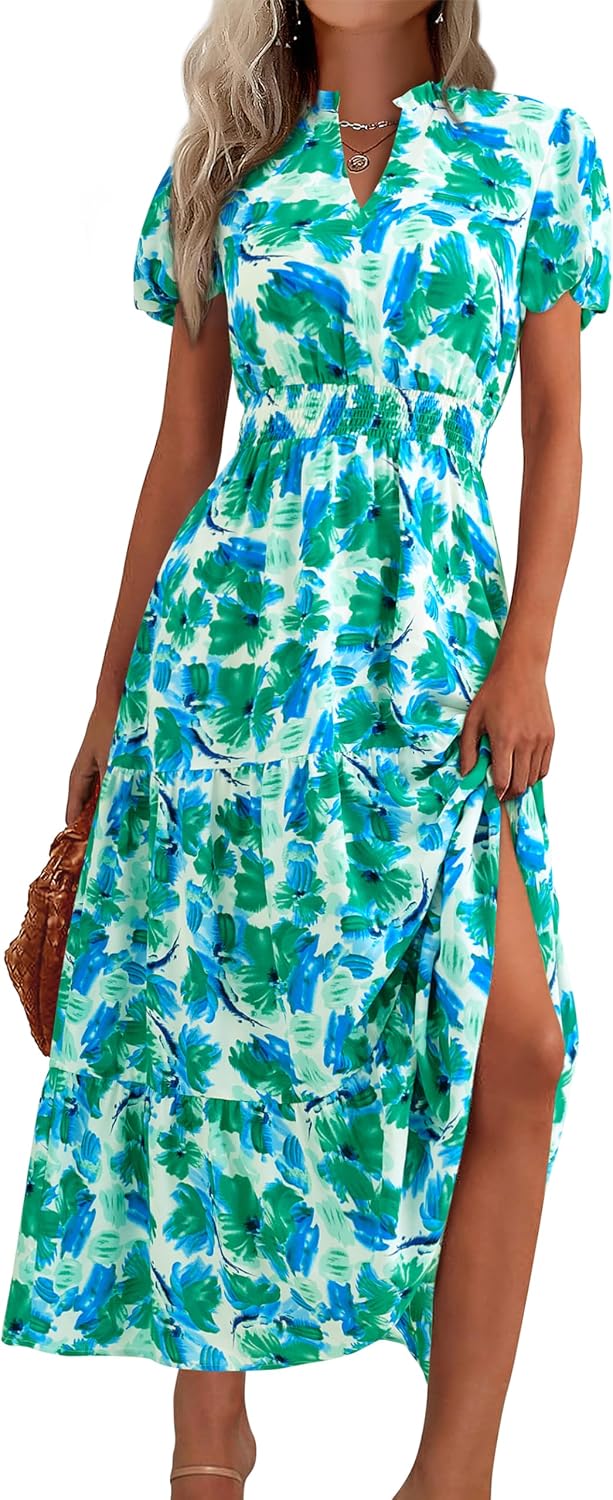 MASCOMODA Summer Maxi Dresses for Women 2026 Short Sleeve Long Floral Dress Secondary image