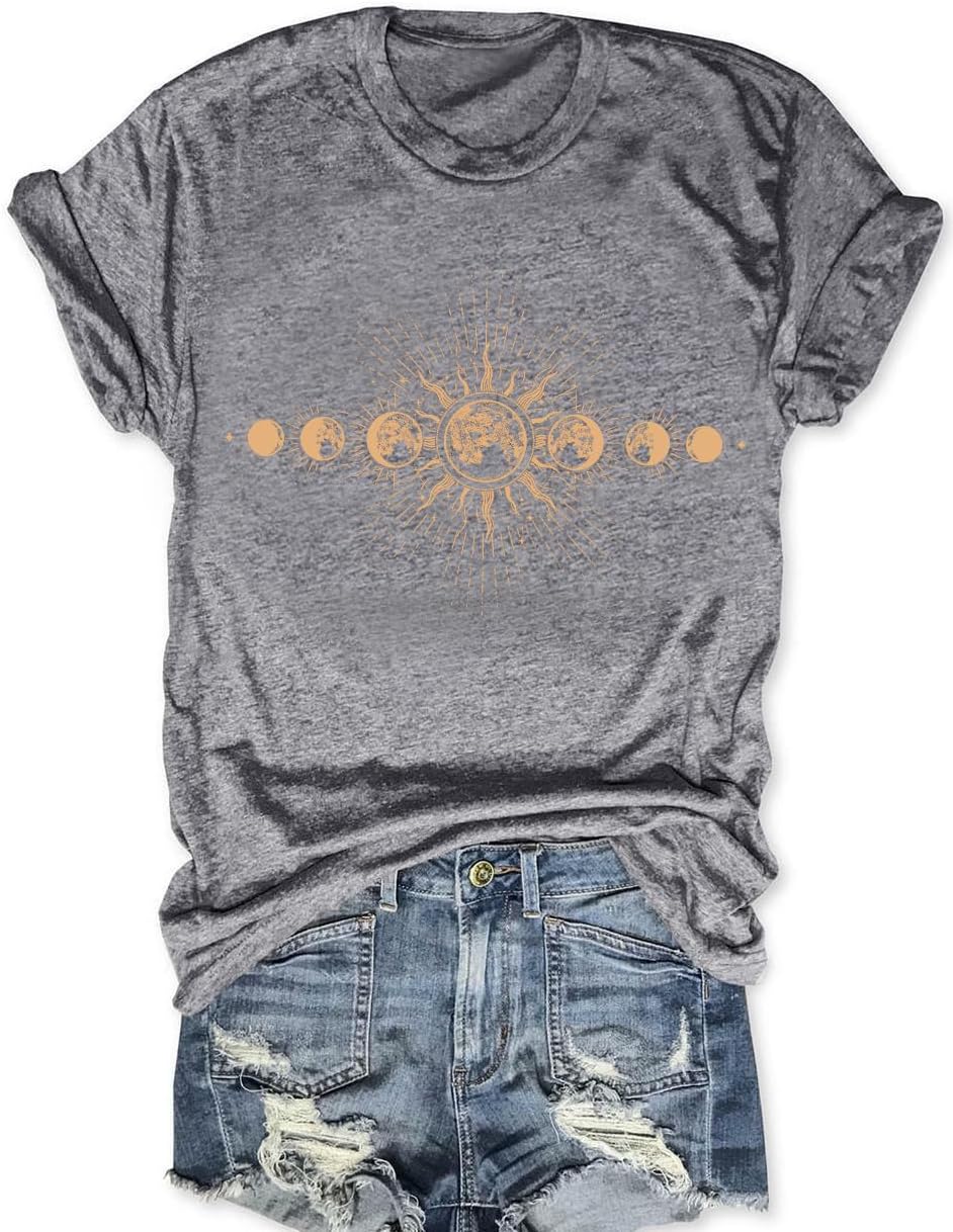 Women Mystical Moon and Sun Shirt Vintage Celestial Moon Top