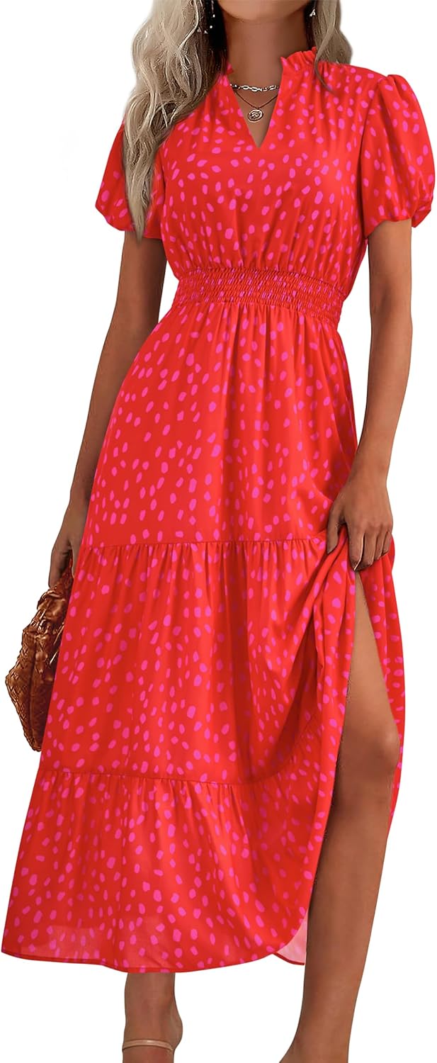 MASCOMODA Summer Maxi Dresses for Women 2026 Short Sleeve Long Floral Dress
