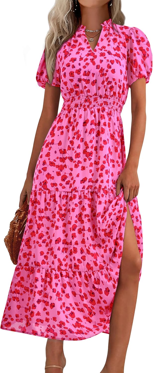 MASCOMODA Summer Maxi Dresses for Women 2026 Short Sleeve Long Floral Dress