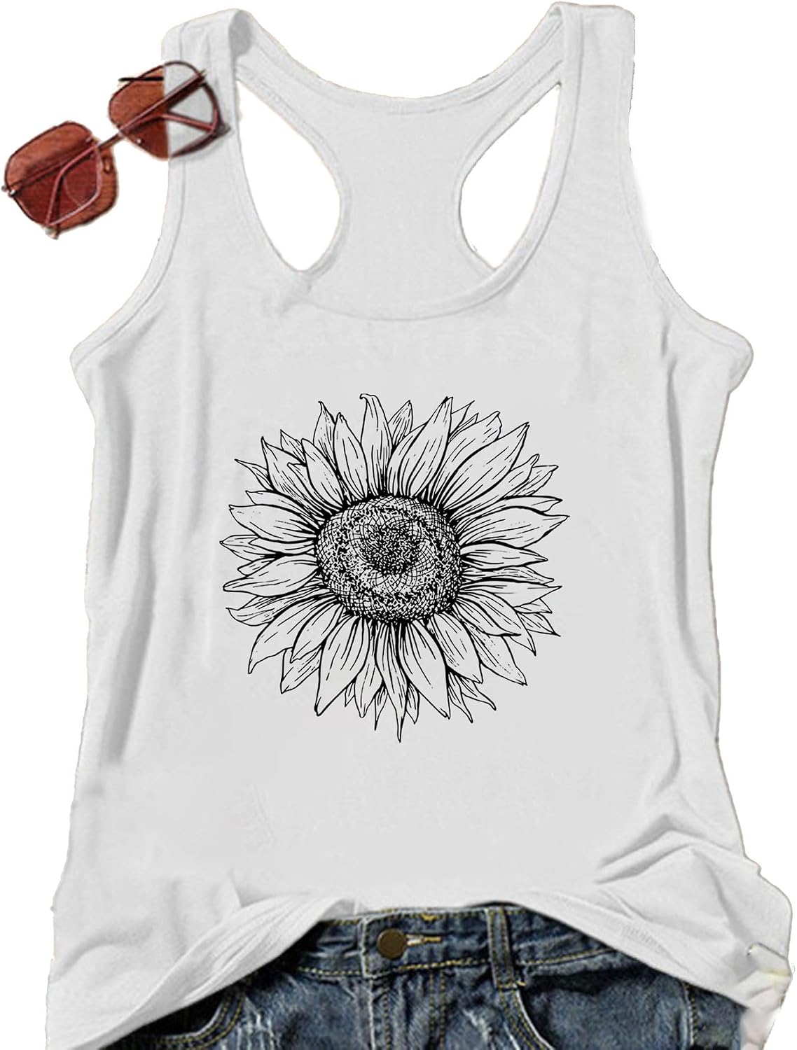 Womens Tank Tops Summer Racerback Graphic Tanks Beach Vacation Tops Loose Running Athletic Sleeveless Shirt Cami