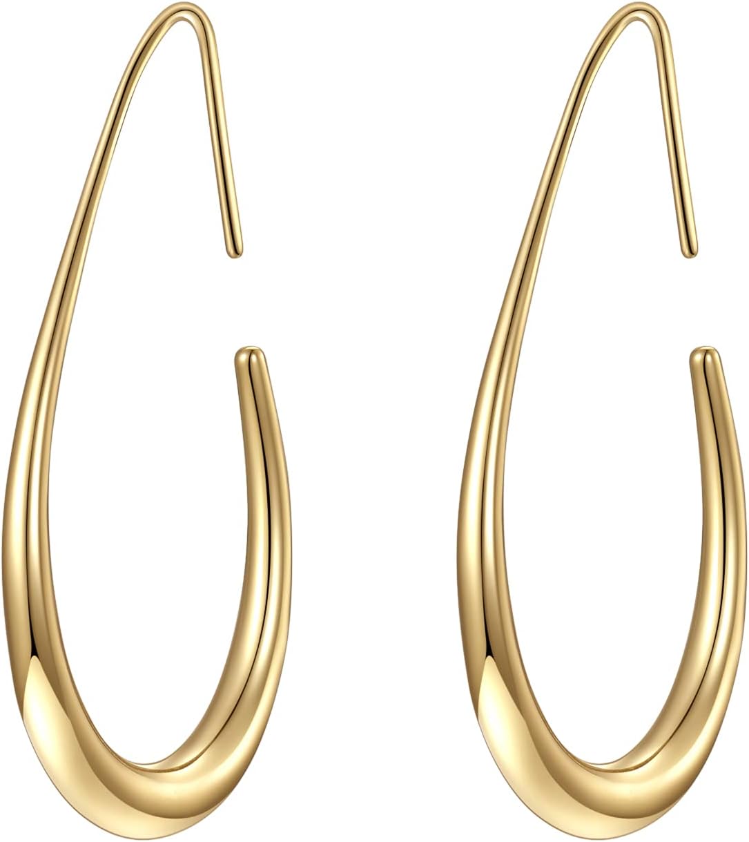 14k Plated Large Oval Pull-Through Hoop Earrings