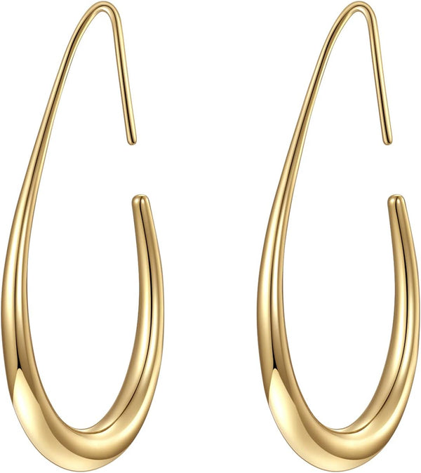 14k Plated Large Oval Pull-Through Hoop Earrings