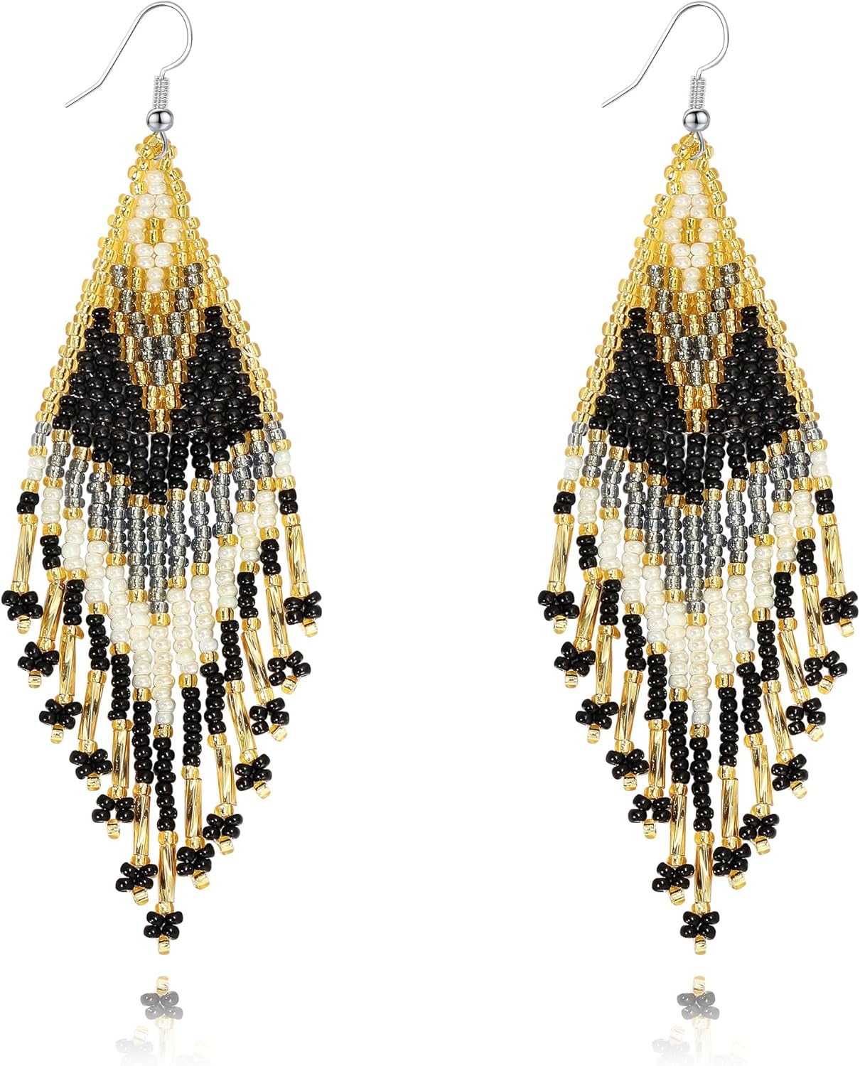 Long Beaded Tassel Boho Statement Earrings