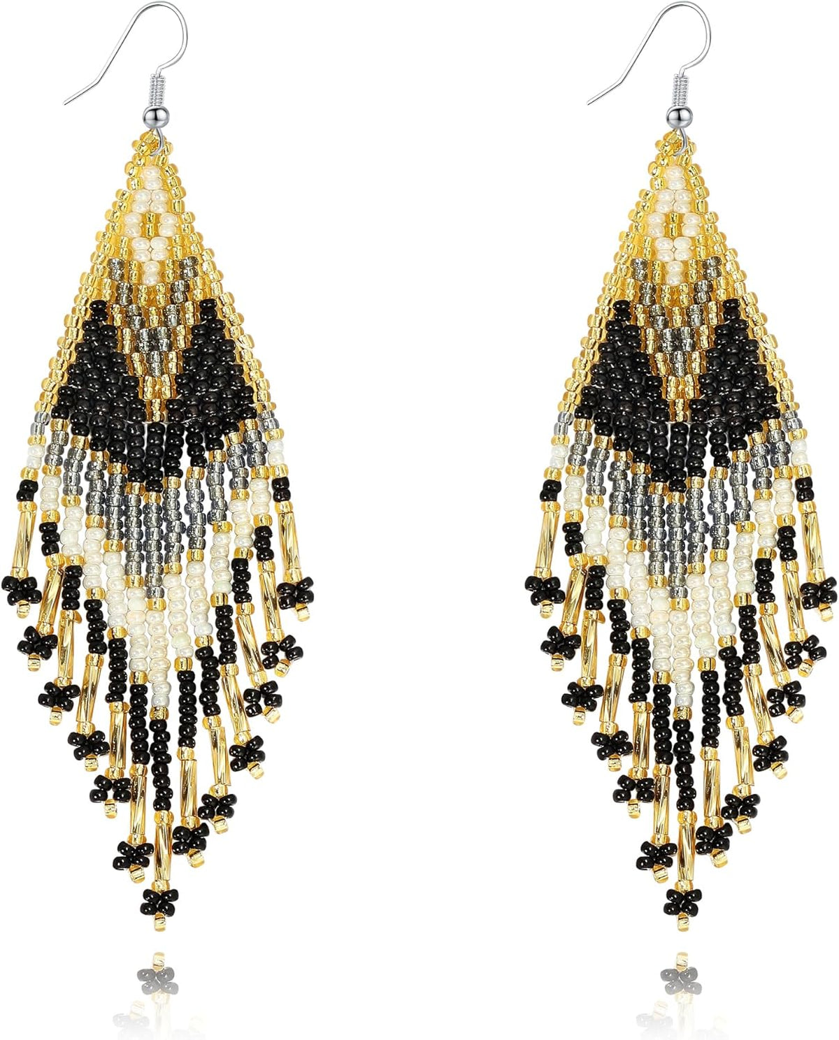 Long Beaded Tassel Boho Statement Earrings