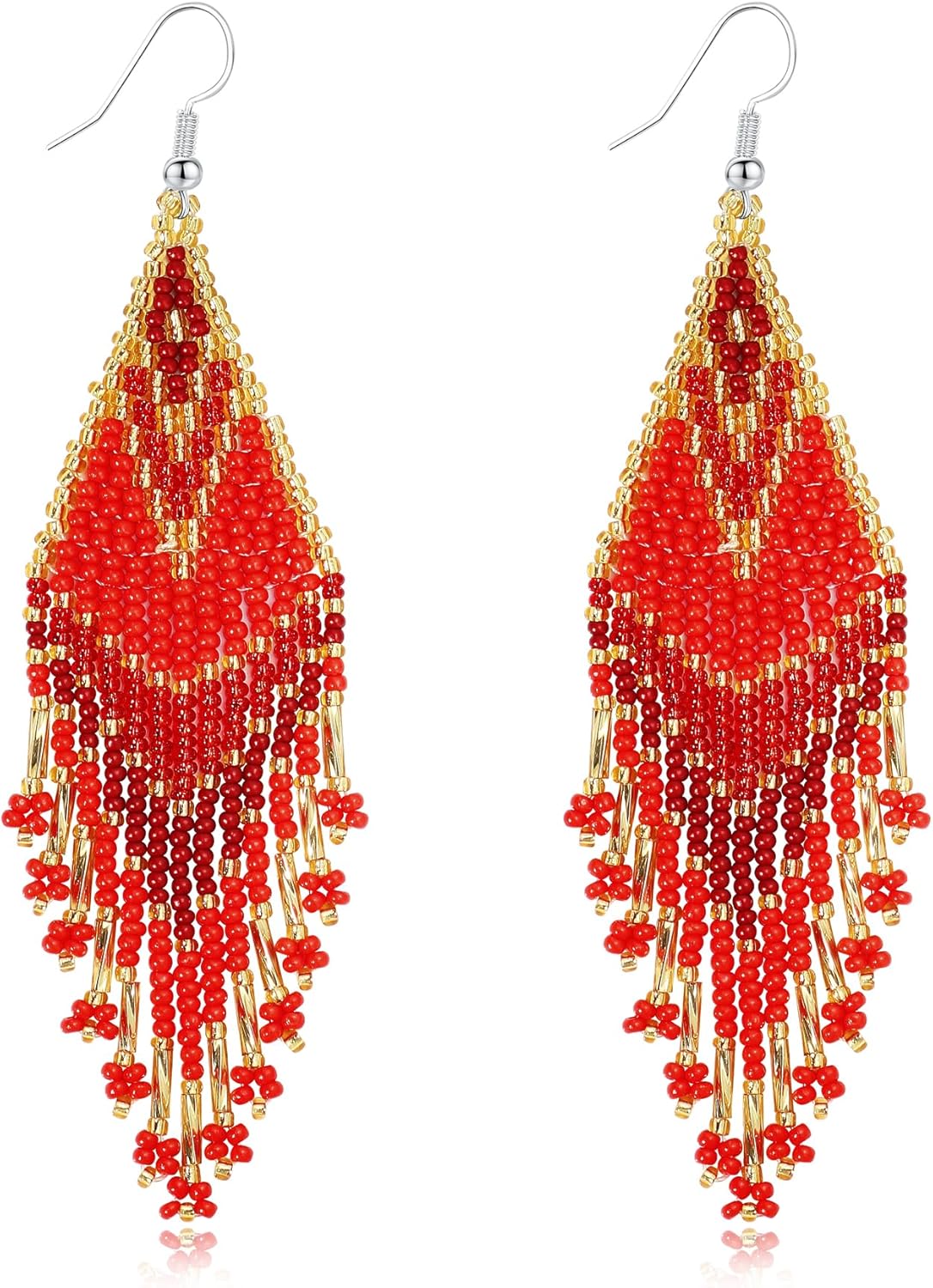 Long Beaded Tassel Boho Statement Earrings