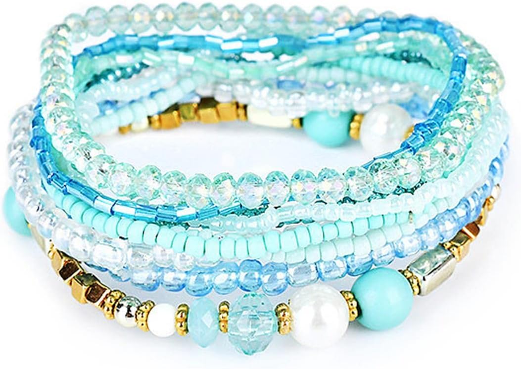 Fuqimanman2020 Bohemian Crystal Beaded Stackable Bracelets Handmade Colorful Crystal Pearl Seed Beads Bracelets for Women Jewelry