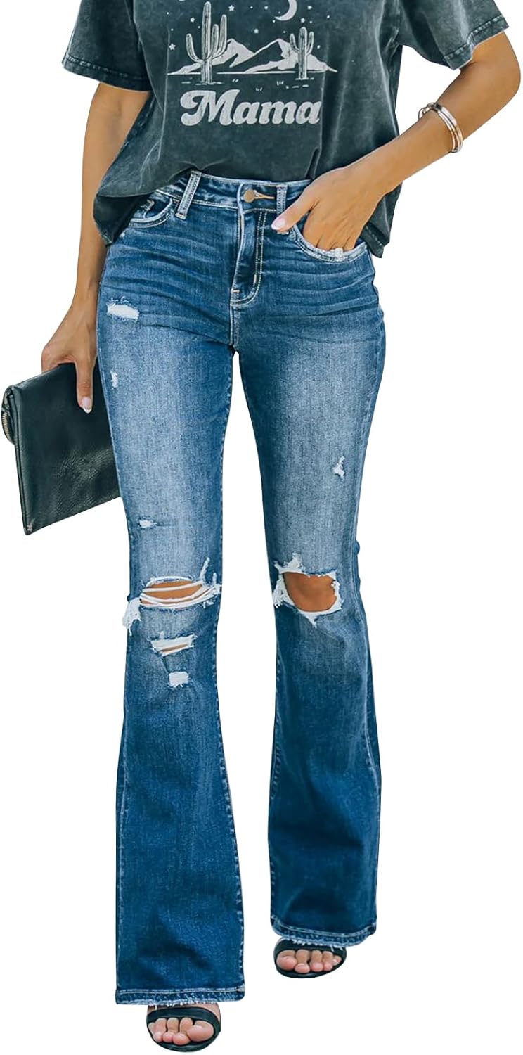 Women's Flare Bell Bottom Jeans High Waisted Wide Leg Bootcut