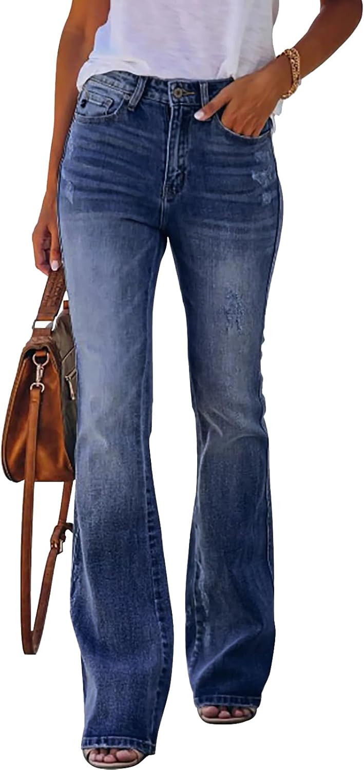 Women's Flare Bell Bottom Jeans High Waisted Wide Leg Bootcut