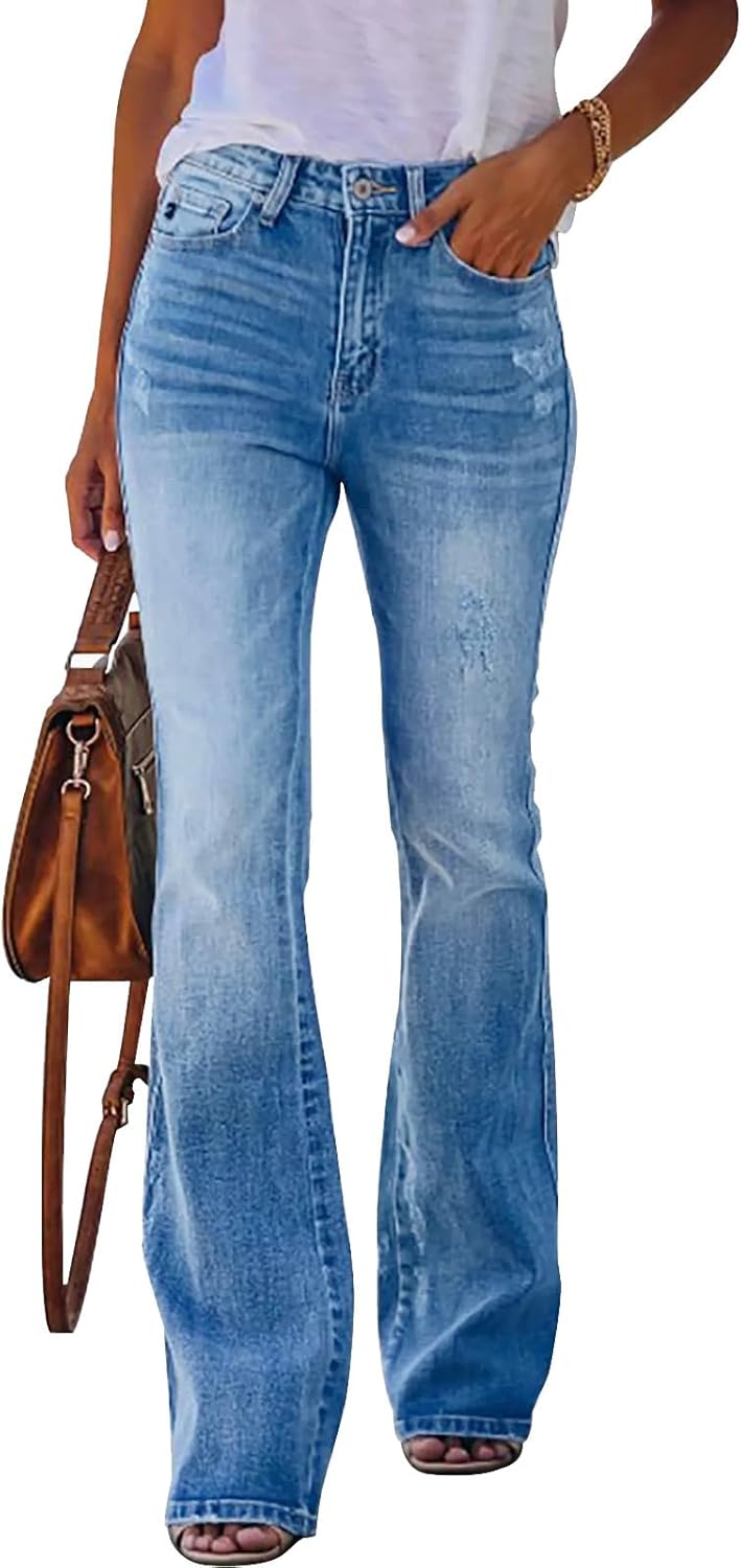 Women's Flare Bell Bottom Jeans High Waisted Wide Leg Bootcut