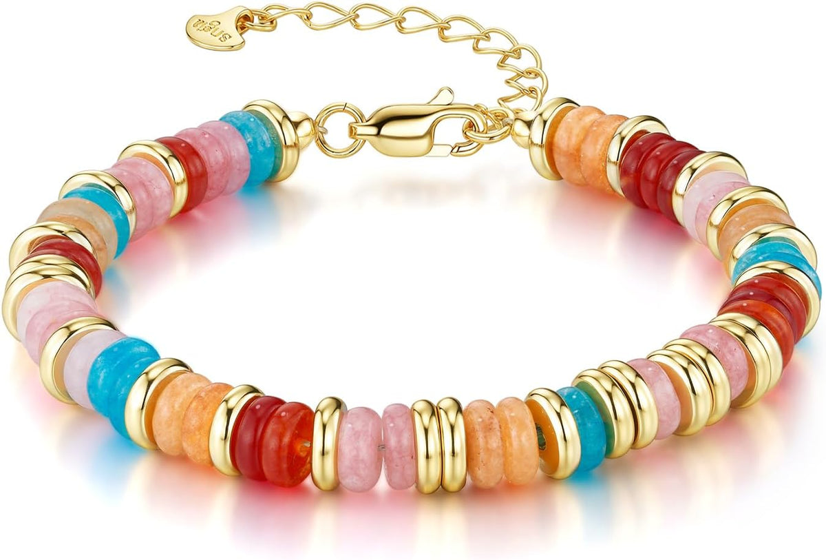 SNGIA Colorful 18K Gold Plated Bracelets for Women, Stack Bangle Beaded Stone Jewelry Accessories Set for Woman, Trendy Fashion Jewelry Gifts Main image