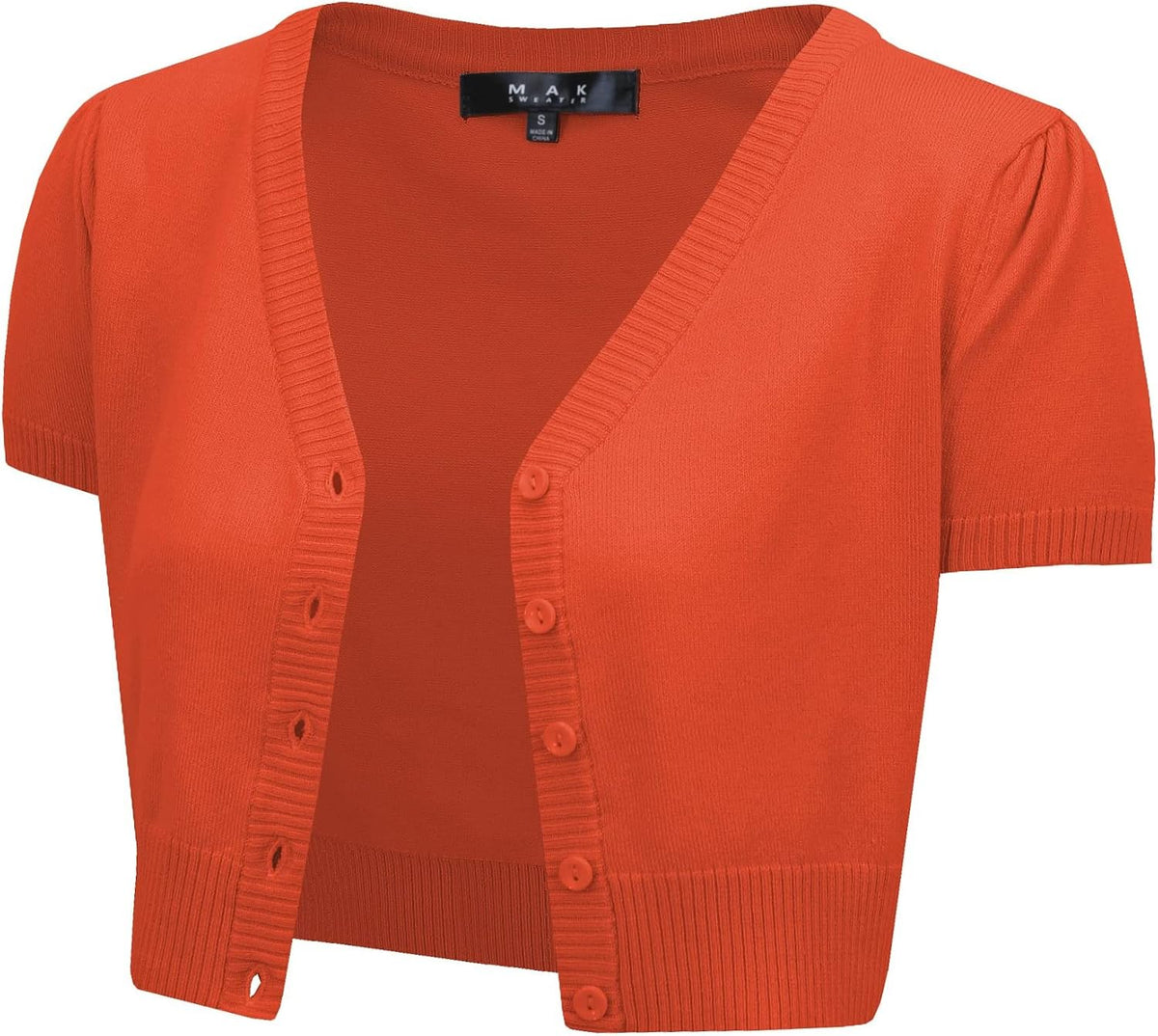 YEMAK Women's Cropped Bolero Cardigan – Short Sleeve V-Neck Basic Classic Casual Button Down Knit Soft Sweater Knitted Top