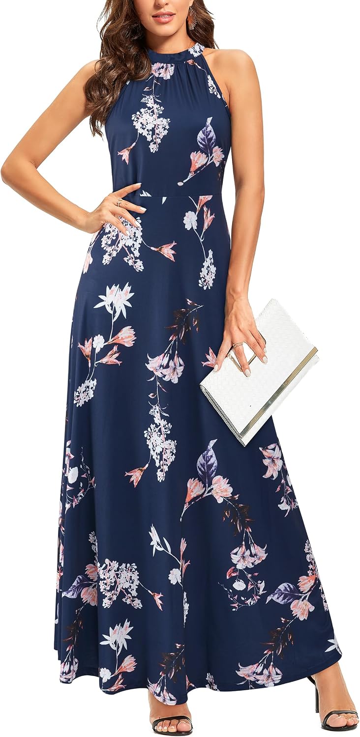 STYLEWORD Women's Summer Floral Halter Maxi Dress Vacation Semi Formal 2026
