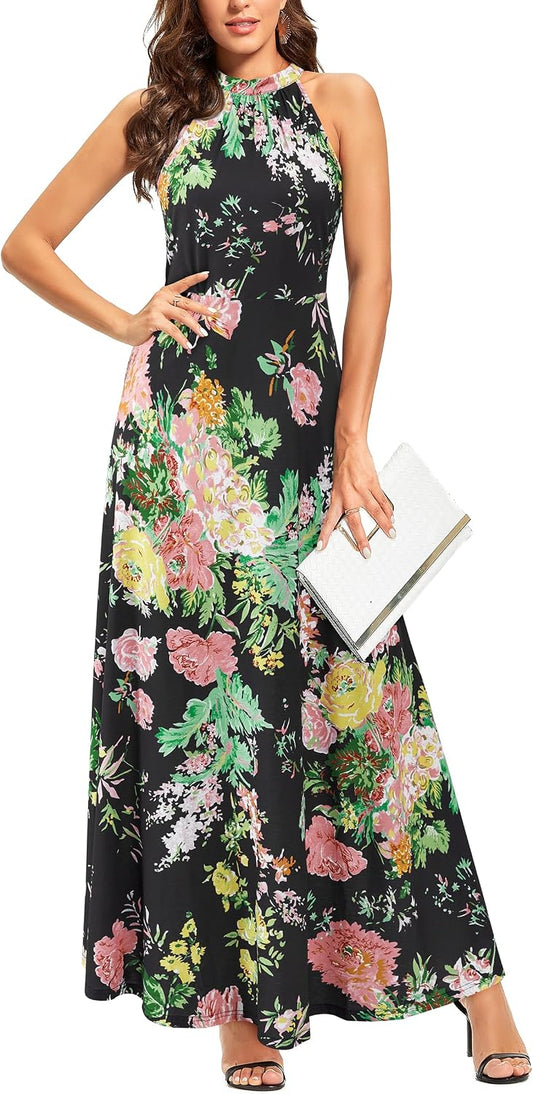 STYLEWORD Women's Summer Floral Halter Maxi Dress Vacation Semi Formal 2026