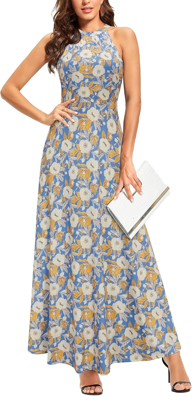 STYLEWORD Women's Summer Floral Halter Maxi Dress Vacation Semi Formal 2026
