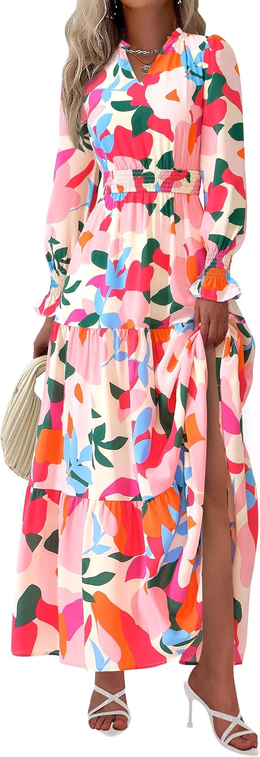 PRETTYGARDEN Women's Floral Maxi Dress Fall A Line Wedding Guest Dresses