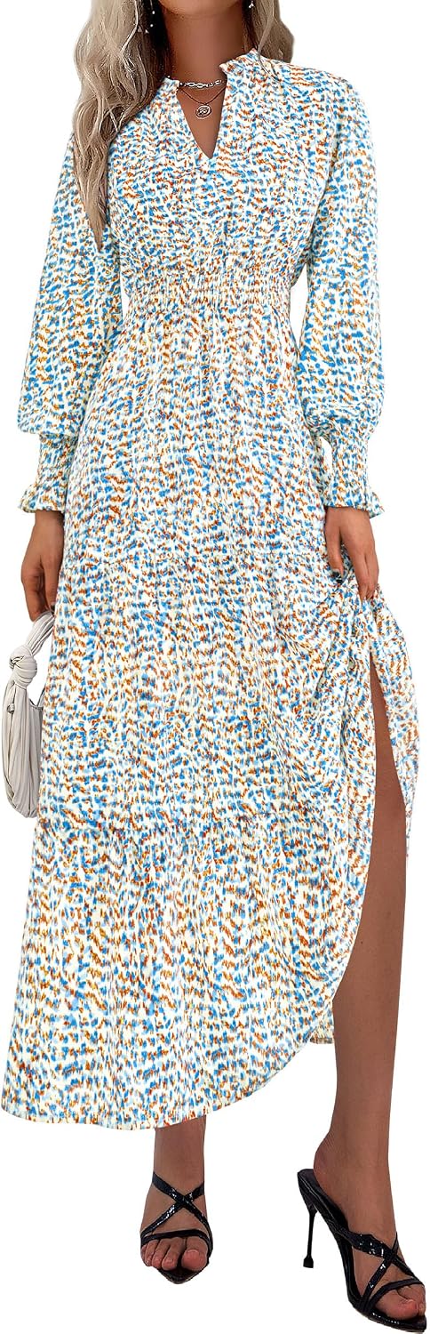 PRETTYGARDEN Women's Floral Maxi Dress Fall A Line Wedding Guest Dresses