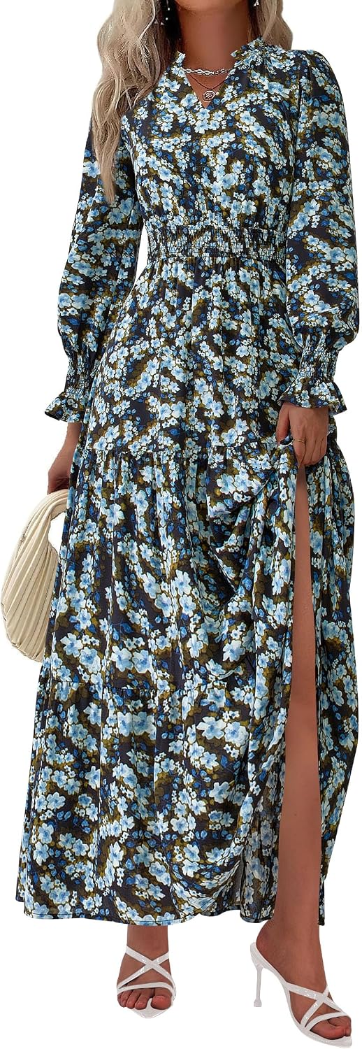 PRETTYGARDEN Women's Floral Maxi Dress Fall A Line Wedding Guest Dresses
