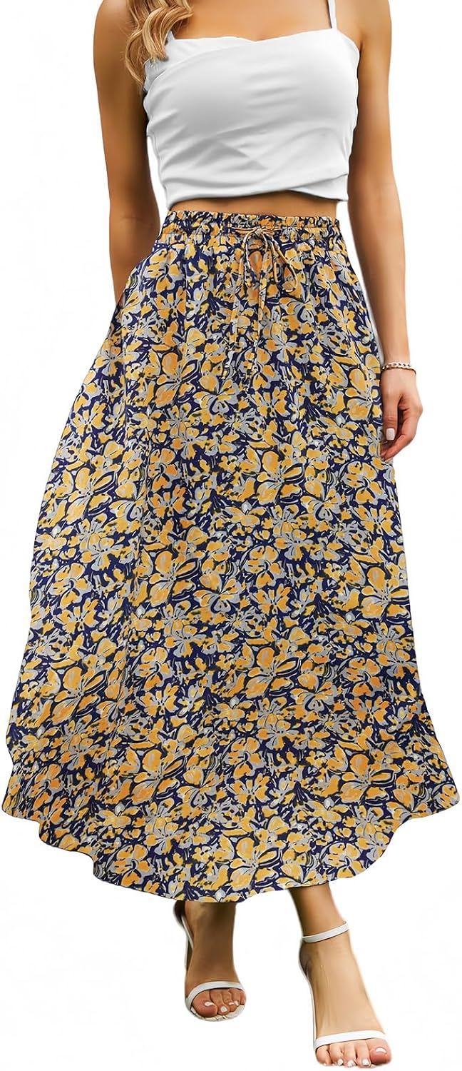 Maxi Skirts for Women with Pockets Long Midi Length