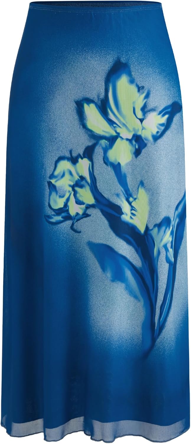 CIDER Women’s Mesh Floral Boho Long Midi Skirts