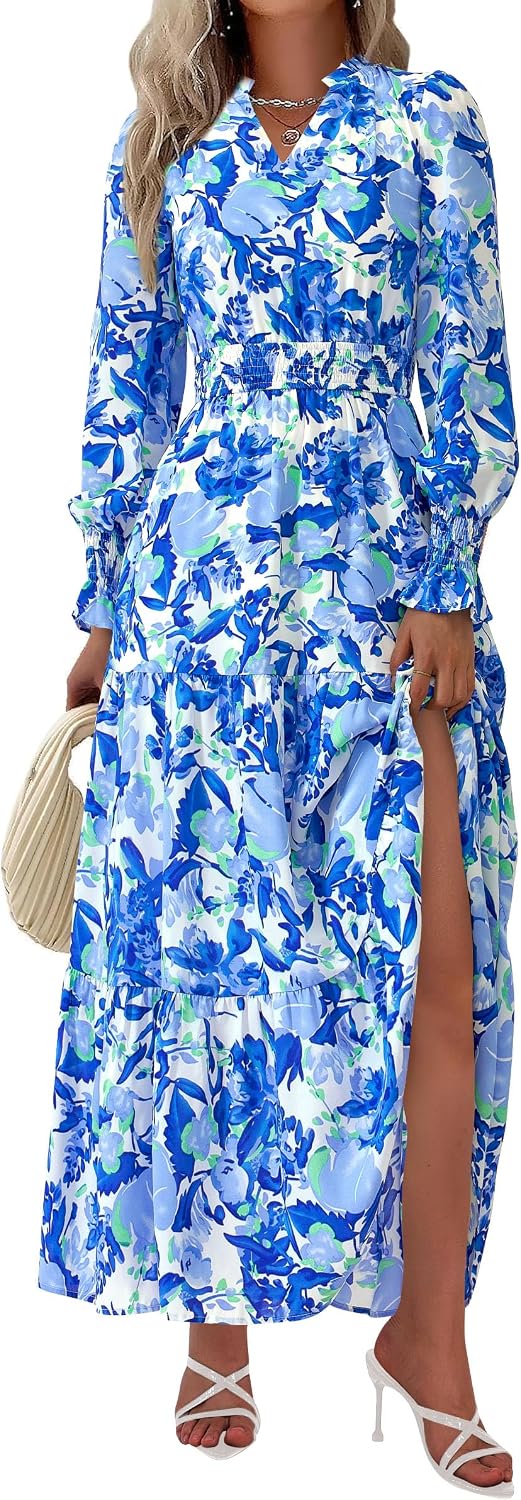 PRETTYGARDEN Women's Floral Maxi Dress Fall A Line Wedding Guest Dresses