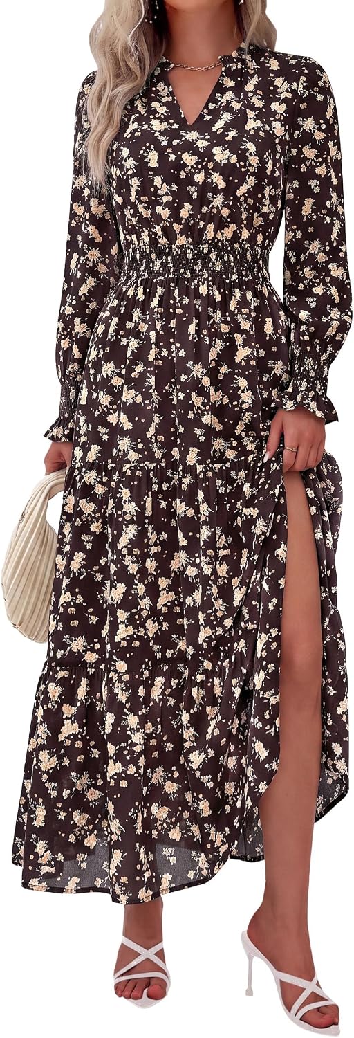 PRETTYGARDEN Women's Floral Maxi Dress Fall A Line Wedding Guest Dresses