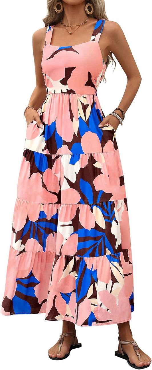 PRETTYGARDEN Womens 2026 Summer Dresses Fashion Clothing Floral Maxi Dress Ruffle Long Flowy Boho Beach Vacation Sundresses