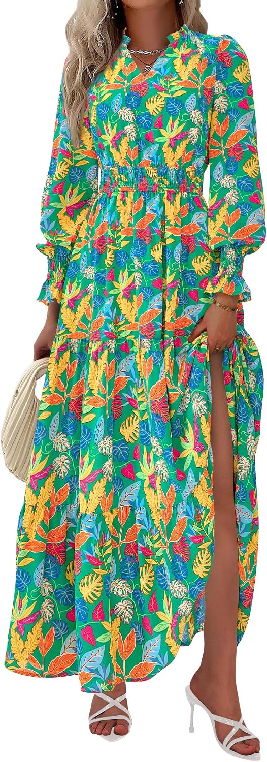 PRETTYGARDEN Women's Floral Maxi Dress Fall A Line Wedding Guest Dresses