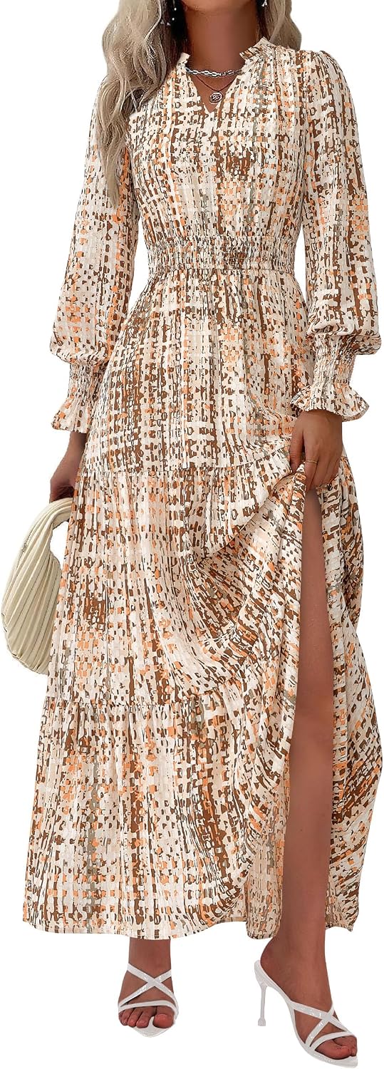 PRETTYGARDEN Women's Floral Maxi Dress Fall A Line Wedding Guest Dresses