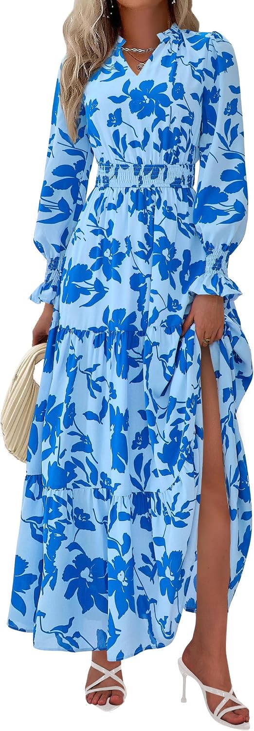 PRETTYGARDEN Women's Floral Maxi Dress Fall A Line Wedding Guest Dresses