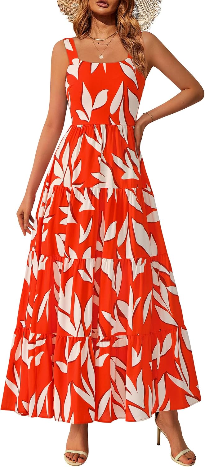 PRETTYGARDEN Womens 2026 Summer Dresses Fashion Clothing Floral Maxi Dress Ruffle Long Flowy Boho Beach Vacation Sundresses