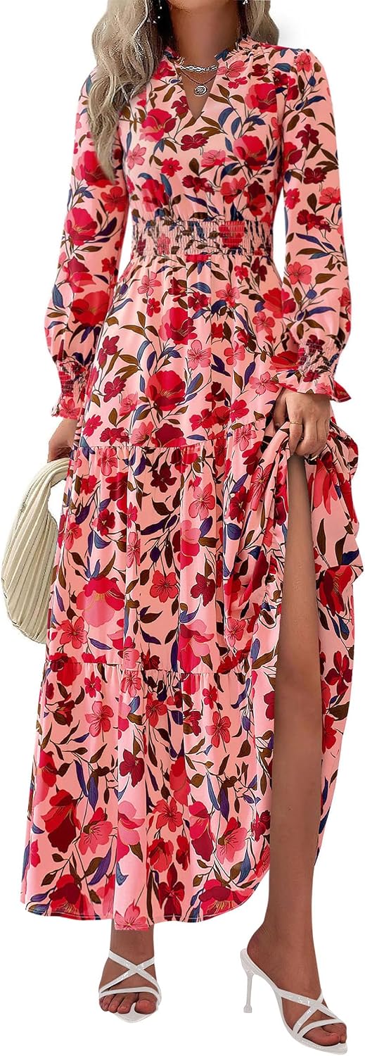 PRETTYGARDEN Women's Floral Maxi Dress Fall A Line Wedding Guest Dresses