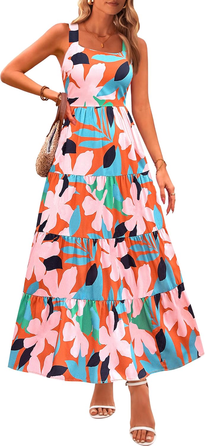 PRETTYGARDEN Womens 2026 Summer Dresses Fashion Clothing Floral Maxi Dress Ruffle Long Flowy Boho Beach Vacation Sundresses