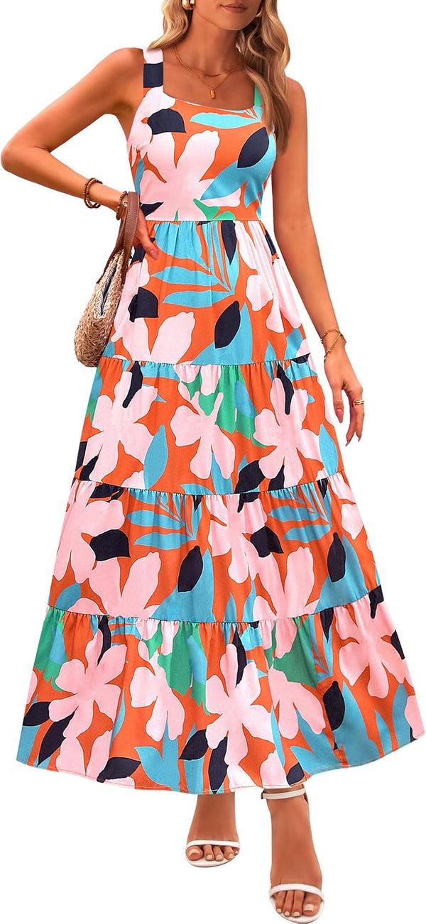 PRETTYGARDEN Womens 2026 Summer Dresses Fashion Clothing Floral Maxi Dress Ruffle Long Flowy Boho Beach Vacation Sundresses